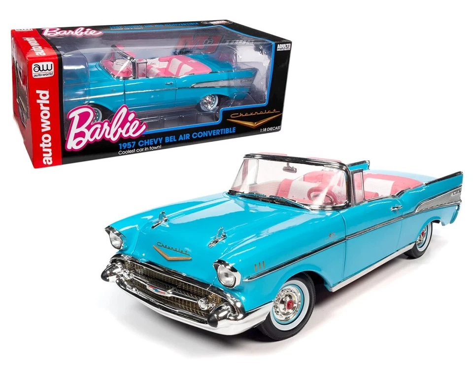 Autoworld 1:18 Barbie 1957 Chevrolet Bel Air Convertible Aqua Blue AWSS135 Model - Image 1 of 1