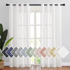 White Linen Sheer Curtain W52Xl84 2 Panel Set Grommet Privacy Light for Bedroom - Picture 1 of 12