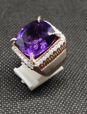 Anillo de oro rosa de 18k con piedras preciosas de amatista natural para hombre 8976 Foto 1 de 4