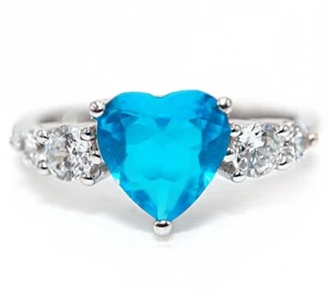 Ring Herz 2 kt Blautopas & weißer Topas 925 massiv Sterlingsilber Größe 8 - Bild 1 von 3