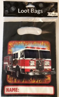 Camión de bomberos bombero niños fiesta de cumpleaños botín bolsas de plástico Foto 1 de 4