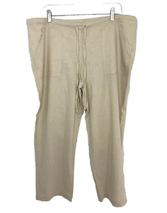 Chadwick's by Boston Women's Tan Linen Pull On Pants Draw String Waist SZ L - Picture 1 of 8