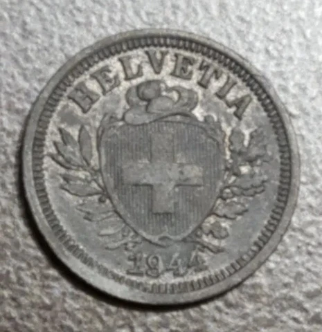 1944 SWITZERLAND 1 RAPPEN ZINC WWII WW2 COIN KM 3a Cover
