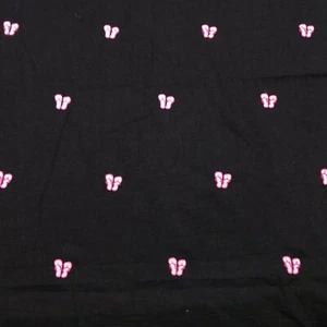 Black Embroidered Cotton Woven Fabric 2yd25in Pink Flip Flops 54" - Picture 1 of 5