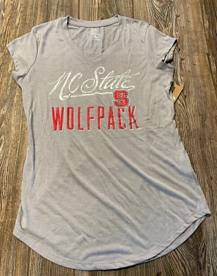 NWT Womens NC State Wolfpack Cute Light Gray V-Neck Soft Logo Shirt Size Small - Image 1 of 3