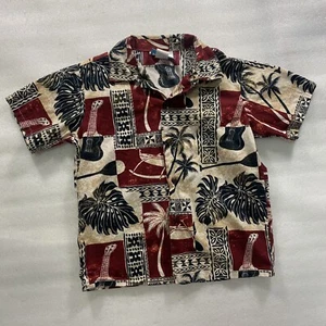 Hinalea Little Boys 7 Aloha Shirt Button-Up Made In Hawaii Red Black Preowned - Picture 1 of 12