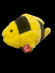 TY BEANIE BUDDY "BUBBLES" the Fish 10.5” Stuffed Animal Plush Yellow Black - Picture 1 of 6