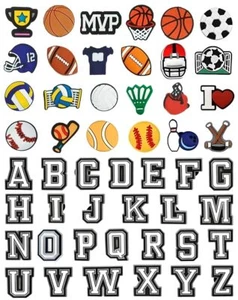 Letter and Sport Charms for Clog Shoe DecorationBasketball Baseball Hockey So... - Picture 1 of 6
