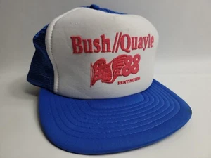 Vintage 1988 Puffy Print Bush Quail President Trucker Hat Snapback Cap - Picture 1 of 10