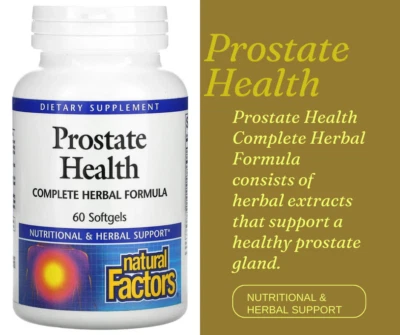 Factores naturales, salud de la próstata, apoyo herbal 60 cápsulas blandas Foto 1 de 3