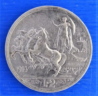 Italy 2 lire 1914  Silver.  Vittorio  Emanuel III (1900-1946) - Image 1 of 2