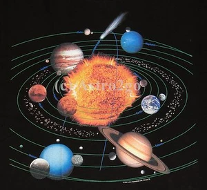 SOLAR SYSTEM with PLUTO-Sun Planets Orbits Comet Space Science Astronomy T shirt - Picture 1 of 2