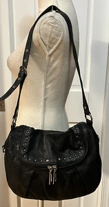 Stone Mountain Purse Genuine Leather Black Silver Studs Shoulder Bag Crossbody - Picture 1 of 16