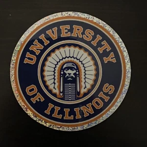 Chief Illiniwek University of Illinois glitzernder Vinylaufkleber 3" x 3" - Bild 1 von 2
