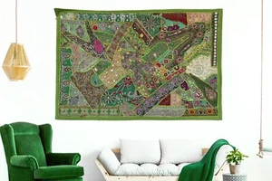 Wall Décor Tapestry Vintage Embroidered Ethnic Beaded Hand work Wall Hanging - Picture 1 of 7