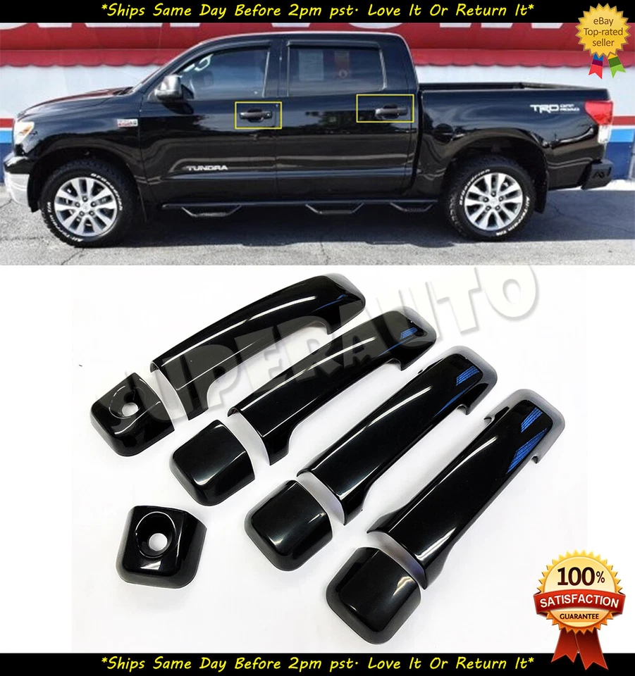 For 2007-2021 Toyota Tundra+Sequoia Glossy Black Door Handle Covers For Crew+DBL Foto 1 de 1
