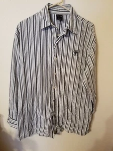 Fubu mens shirt button up gray stripe long sleeve 1 snap 31 L 25 across front - Picture 1 of 12