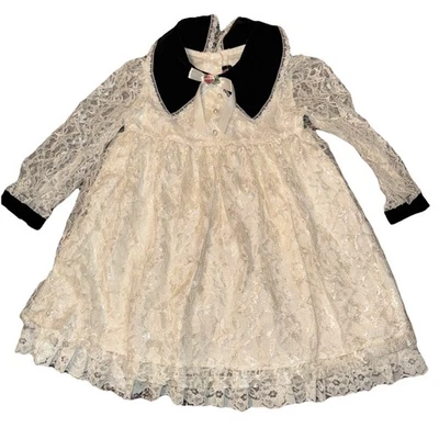 Vintage Girls Brooke Lindsay Green Velvet Dress Crochet Trim Flare Belt Sz 4 NWT - Image 1 of 4