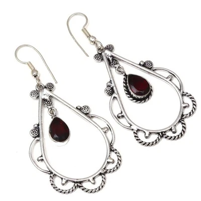 Amethyst Quartz Gemstone Handmade Silver Jewelry Earrings 1.5'' - Image 1 of 4
