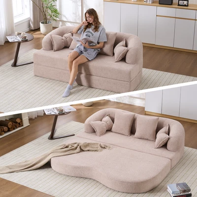 70-дюймовый складной диван-кровать с 4 подушками, абрикосовый шениль трансформируемый спальный мешок - Изображение 1 из 4