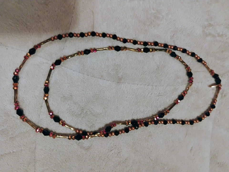 Black,Gold, And Amber Stretch Bead Necklace, 14 Inches Long, Handmade - Image 1 of 1