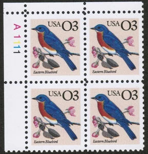 US USA Sc# 2478 MNH FVF PLATE # BLOCK Eastern Bluebird Bird - Picture 1 of 1