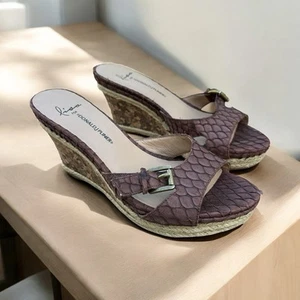 Lisa for Donald J Pliner Wedge Sandals Brown Python with Cork Screw Wedge 7 M - Picture 1 of 12