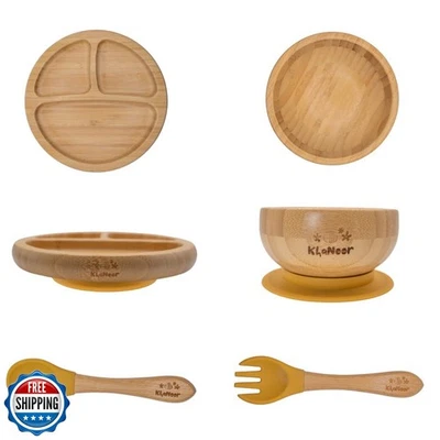 KhaNoor Bambus Kleinkind Teller und Schüssel Set mit starker Saugkraft - inklusive Platte - Bild 1 von 4