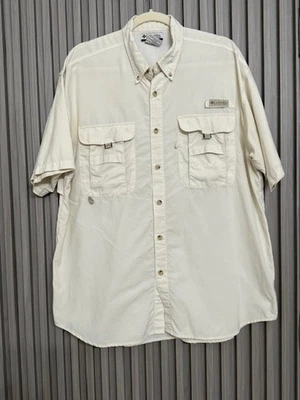 Columbia PFG Vented Fishing Shirt Men’s M Short Sleeve Beige Button Front Omni-S - Image 1 of 4