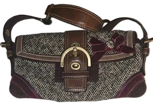 VTG Rare Coach Soho Tweed & Leather Flap Shoulder Bag with Velvet Bow & Crystal - Picture 1 of 12