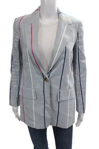 Derek Lam 10 Crosby Womens Single Button Striped Blazer Jacket Blue Linen Size 2 - Picture 1 of 7