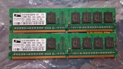 512MB ProMOS RAM DDR2-533MHz-CL4 PC2-42000U-444-10-A0 1Rx8 DIMM V916764K2QAFW-E4 - Image 1 of 3