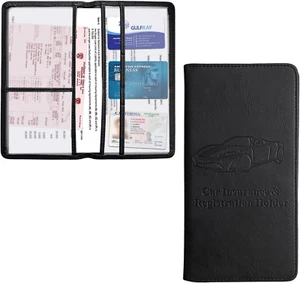 Car Registration and Insurance Holder, Leather Auto Glove Box Organizer with Mag - Picture 1 of 12