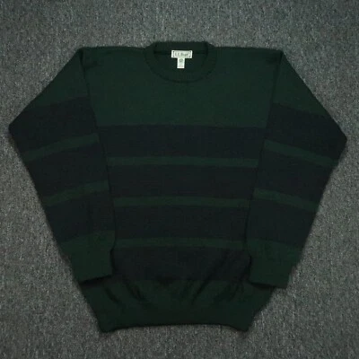 VINTAGE LL Bean Sweater Mens Large Green Worsted Wool Crew Ireland Jumper - Image 1 of 4
