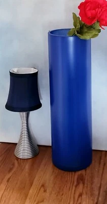 Floor Vase 2 Feet Tall, Cobalt Blue Vase 24 in, Blue Glass Vase Hand Painted  - Image 1 of 4