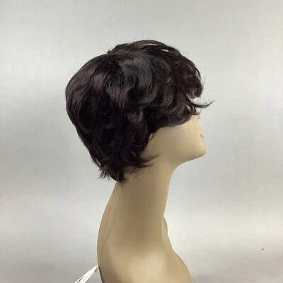 HH-Bonnie #Natural Brown Short Wavy Bob 100% Unprocessed Human Hair Wig - Image 1 of 4