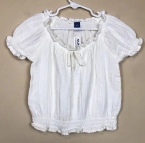 NWT Old Navy Girls’ Cottagecore White Bow Tie Front Puff Sleeve Blouse Sz 6 / 7 - Picture 1 of 8