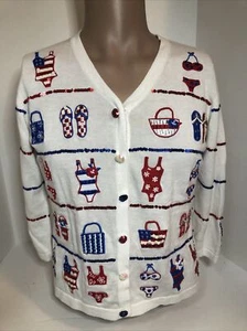 Jack B Quick Women’s Small White Red and Blue Sweater - Picture 1 of 9