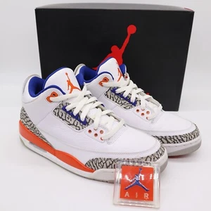 AIR JORDAN III 3 RETRO USED SIZE 9 KNICKS WHITE ROYAL ORANGE 136064 148 - Picture 1 of 24