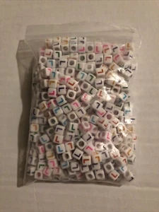 Alphabet Letter Beads ~ 500 Beads ~ Letter L ~ White multicolor letters - Picture 1 of 2
