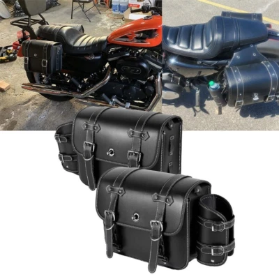 Side Saddlebag Pouch PU Leather For Harley Sportster XL 883 1200 Dyna Softail - Image 1 of 4
