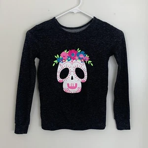 Girl’s Dia de Los Muertos Trick or Treat Sleep Skull Shirt, Black, Size 10, Snug - Picture 1 of 6