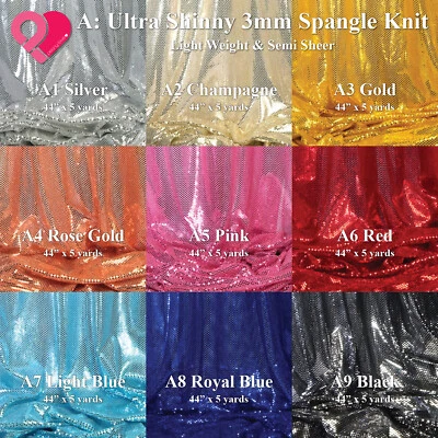 Premium Metallic Ultra Shiny 3mm Spangle Knit Sequin Fabric 28 Color 5-10 yards - Image 1 of 4