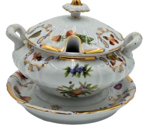 I Godinger Co Tureen/Gravy Boat With Fruit & Butterfly Design - Picture 1 of 10