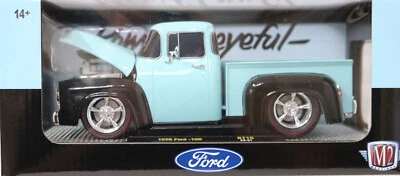 1956 Ford Truck F-100 Scale 1/24 Pastel Blue w/ V-8 Blower Duel Exhaust M2 R115 - Image 1 of 4