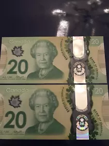 $20🔥Bank Of Canada Notes Lot 2 Consec Serial # Elizabeth Jubilee Pristine - Picture 1 of 3