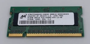 MICRON MT8HTF6464HDY-53ED3 512MB PC2-4200S DDR2 533MHZ 200PIN Laptop Sodimm... - Picture 1 of 1
