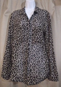 Cloth & Stone sz xl printed button-up top sheer black career office - Picture 1 of 5