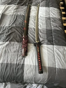 All Black Functional Sharp Japanese Samurai Katana Sword Damascus Folded Steel - Picture 1 of 8