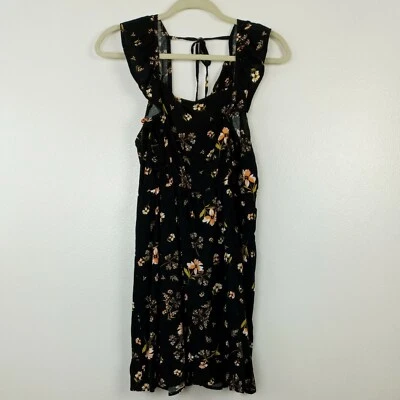 Wild Fable Dress Size Medium Black Floral Ruffle Apron Front Womens Sleeveless - Image 1 of 4